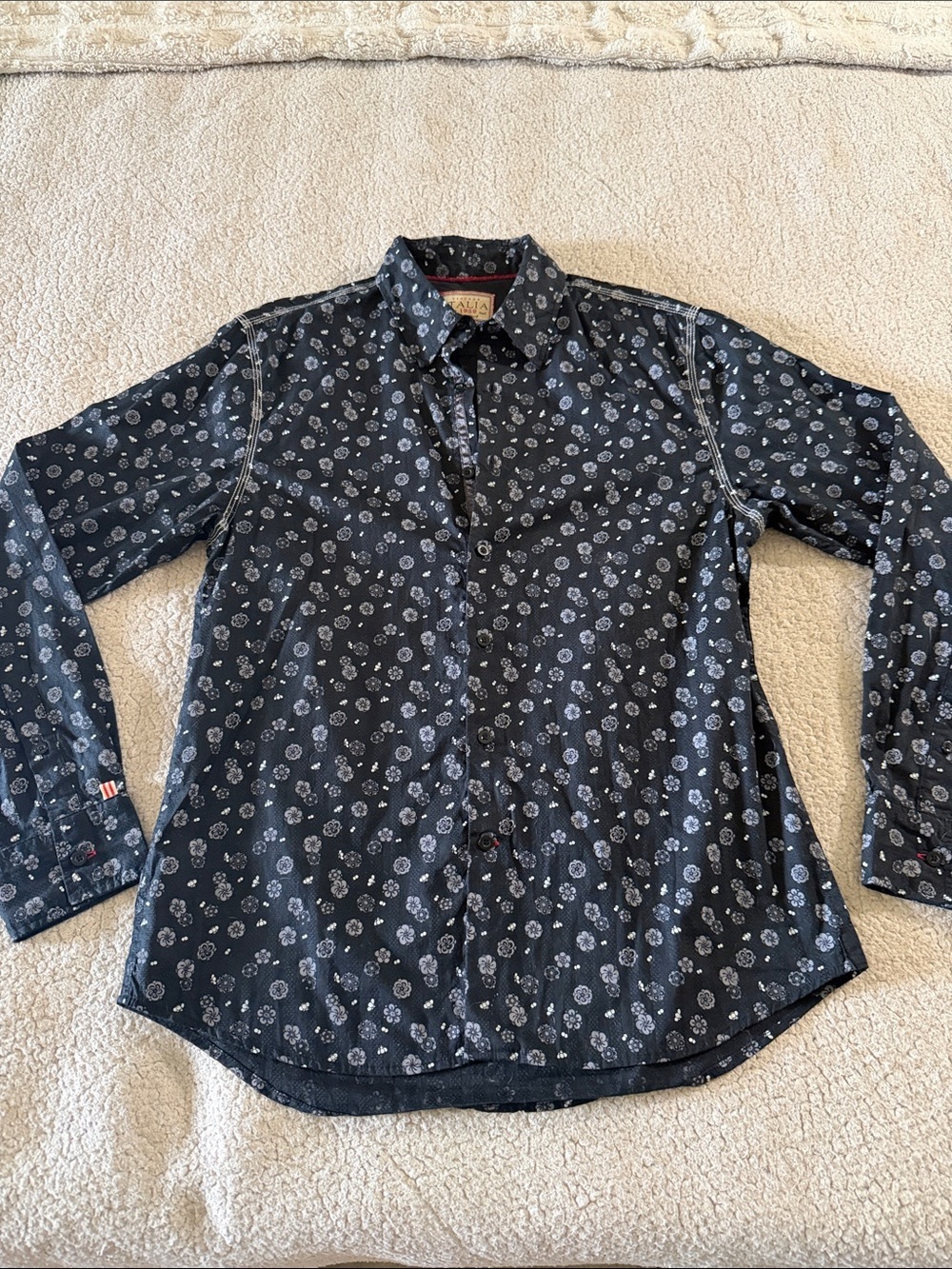 Vintage Italia 100% Cotton Men's Black Floral Print Casual Button-Down Shirt Med